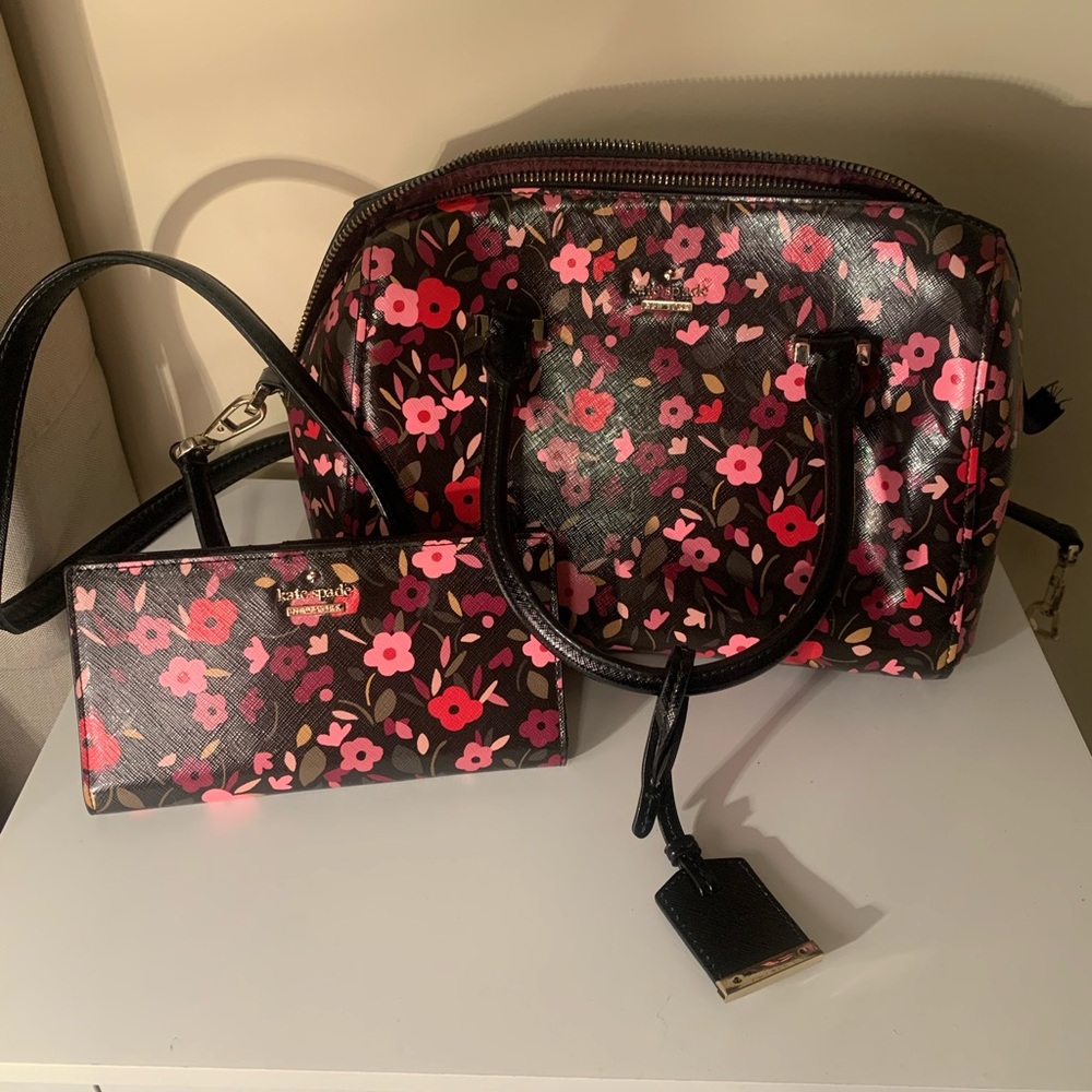 Kate Spade Black and Pink Floral Women's Bag Set